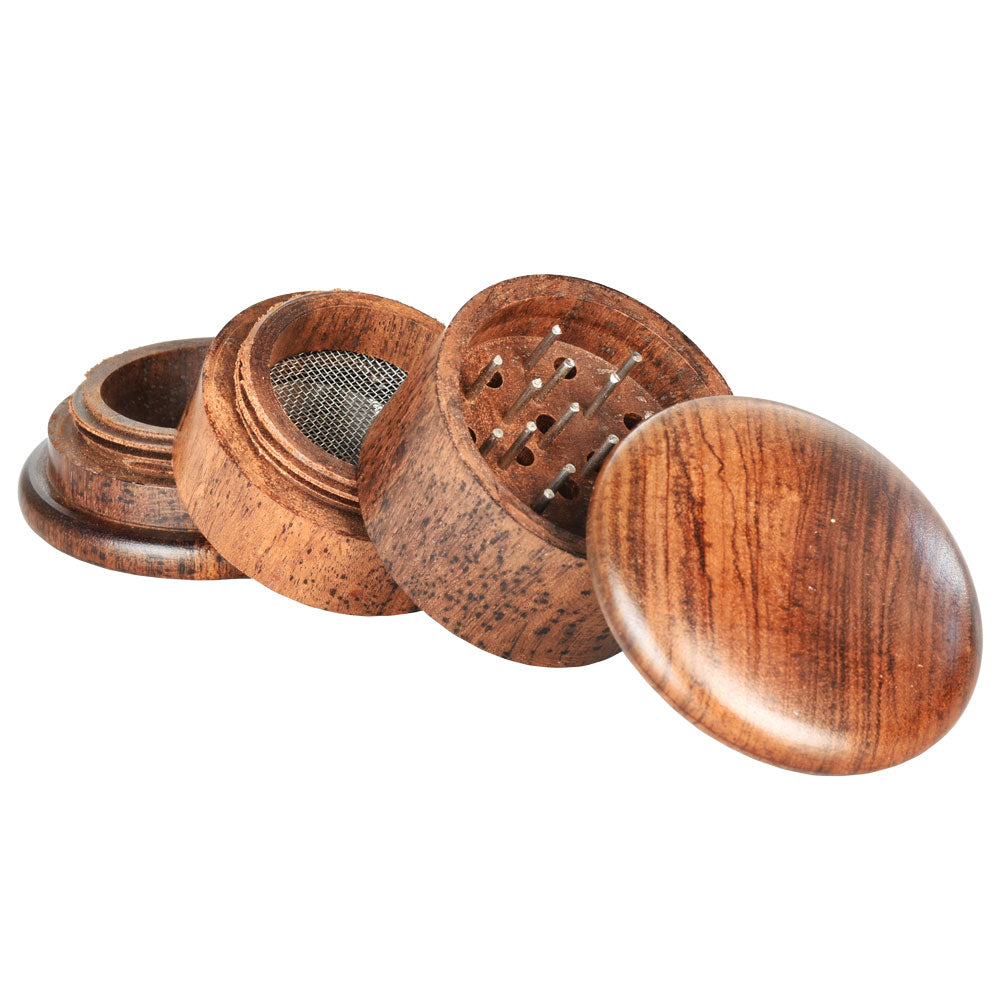 Round Rosewood 4pc Grinder w/ Screen - VaporizeUSA
