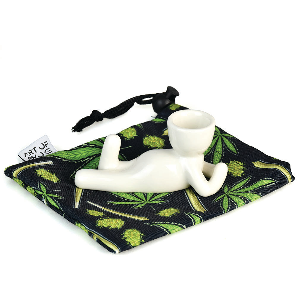Art Of Smoke Pot Head Ceramic Pipe w/ Hemp Leaf Pattern Bag - VaporizeUSA
