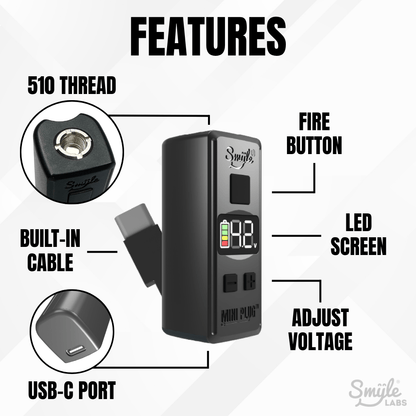 Mini Plug (20-PACK) 510 Cart Battery with Built-in USB-C Cable, Adjustable Voltage, LED Display