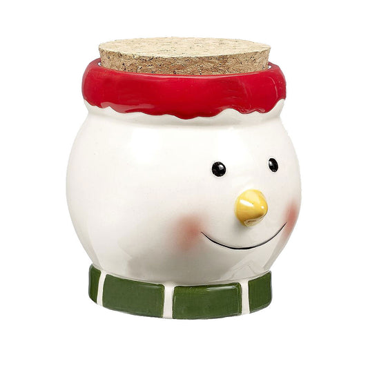 Smiling Snowman Ceramic Stash Jar w/ Cork Lid
