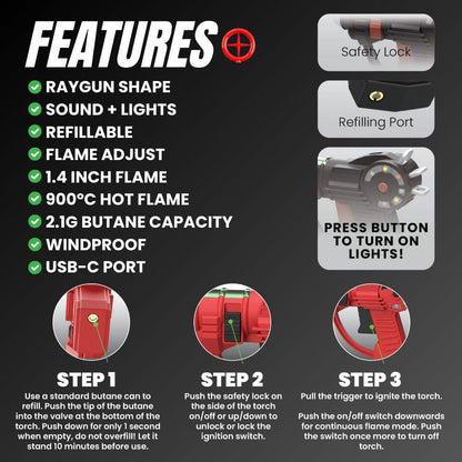 Refillable Raygun Mini Kitchen Torch With Lights + Sound (6-PACK WHOLESALE)