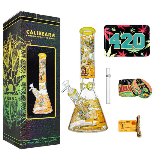 7MM GLASS BEAKER WATER PIPE COMBO BOX W/DESIGNED CALIBEAR BRAND DECAL